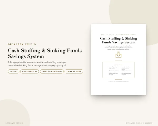 Cash Stuffing Budget System mockup pages -- DeskLark Studio