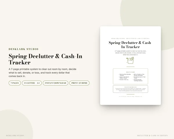 Spring Declutter Planner mockup pages -- DeskLark Studio