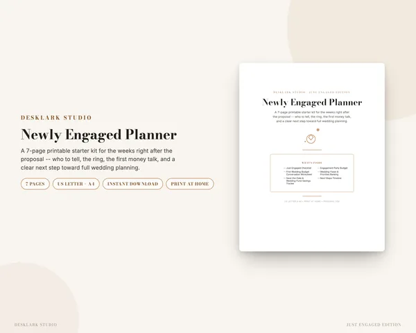 Newly Engaged Planner mockup pages -- DeskLark Studio