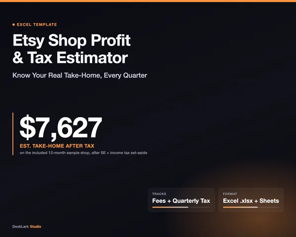 Etsy Shop Profit & Tax Estimator mockup pages -- DeskLark Studio